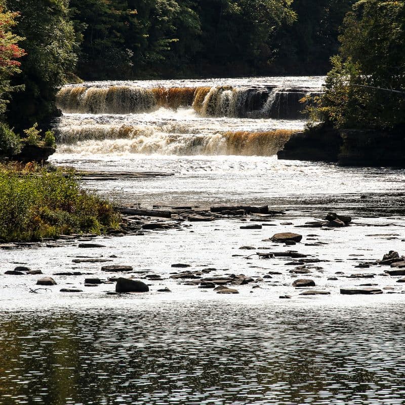 Tahquamenon Falls Upper Falls seen head-on from the viewing platform